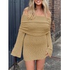 image:imageImily Bela Womens Beach Swimsuit Cover Up  Summer Off The Shoulder Long Bell Sleeve Sheer Mini DressKhaki