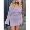image:imageImily Bela Womens Beach Swimsuit Cover Up  Summer Off The Shoulder Long Bell Sleeve Sheer Mini DressLavender