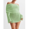 image:imageImily Bela Womens Beach Swimsuit Cover Up  Summer Off The Shoulder Long Bell Sleeve Sheer Mini DressMint Color