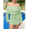 image:imageImily Bela Womens Beach Swimsuit Cover Up  Summer Off The Shoulder Long Bell Sleeve Sheer Mini DressMint Color