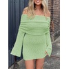 image:imageImily Bela Womens Beach Swimsuit Cover Up  Summer Off The Shoulder Long Bell Sleeve Sheer Mini DressMint Color