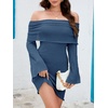 image:imageImily Bela Womens Beach Swimsuit Cover Up  Summer Off The Shoulder Long Bell Sleeve Sheer Mini DressNavy