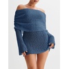 image:imageImily Bela Womens Beach Swimsuit Cover Up  Summer Off The Shoulder Long Bell Sleeve Sheer Mini DressNavy