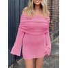 image:imageImily Bela Womens Beach Swimsuit Cover Up  Summer Off The Shoulder Long Bell Sleeve Sheer Mini DressPink