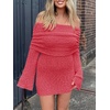image:imageImily Bela Womens Beach Swimsuit Cover Up  Summer Off The Shoulder Long Bell Sleeve Sheer Mini DressRed