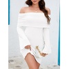 image:imageImily Bela Womens Beach Swimsuit Cover Up  Summer Off The Shoulder Long Bell Sleeve Sheer Mini DressWhite