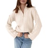 image:imageImily Bela Womens Cable Knit Half Zip Sweater Fall Oversized Pullover Tops  Quarter ZipCable KnitCollaredChunky KnitLong SleeveOversizedLoose FitBeige