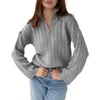 image:imageImily Bela Womens Cable Knit Half Zip Sweater Fall Oversized Pullover Tops  Quarter ZipCable KnitCollaredChunky KnitLong SleeveOversizedLoose FitGrey