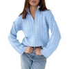 image:imageImily Bela Womens Cable Knit Half Zip Sweater Fall Oversized Pullover Tops  Quarter ZipCable KnitCollaredChunky KnitLong SleeveOversizedLoose FitLight Blue