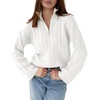 image:imageImily Bela Womens Cable Knit Half Zip Sweater Fall Oversized Pullover Tops  Quarter ZipCable KnitCollaredChunky KnitLong SleeveOversizedLoose FitWhite