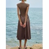 image:imageImily Bela Womens Casual Cap Sleeve Midi Dress  Crewneck Swing Flowy Empire Waist Summer 2025 TrendyDark Khaki