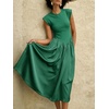 image:imageImily Bela Womens Casual Cap Sleeve Midi Dress  Crewneck Swing Flowy Empire Waist Summer 2025 TrendyGreen