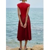 image:imageImily Bela Womens Casual Cap Sleeve Midi Dress  Crewneck Swing Flowy Empire Waist Summer 2025 TrendyWine Red