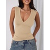 image:imageImily Bela Womens Sexy Plunge Deep V Neck Going Out Tank Top Summer Sleeveless Slim Fitted Workout Tops Beige