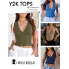 image:imageImily Bela Womens Sexy Plunge Deep V Neck Going Out Tank Top Summer Sleeveless Slim Fitted Workout Tops Beige