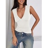 image:imageImily Bela Womens Sexy Plunge Deep V Neck Going Out Tank Top Summer Sleeveless Slim Fitted Workout Tops White