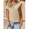 image:imageImily Bela Womens Short Sleeve Polo Shirts V Neck Collared TopsApricot