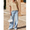 image:imageImily Bela Womens Short Sleeve Polo Shirts V Neck Collared TopsApricot