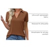 image:imageImily Bela Womens Short Sleeve Polo Shirts V Neck Collared TopsBrown
