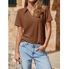 image:imageImily Bela Womens Short Sleeve Polo Shirts V Neck Collared TopsBrown