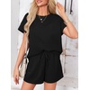 image:imageImily Bela Womens Summer 2 Piece Short Lounge Sets  Short Sleeve Tops and Shorts Set Airport Travel OutfitsBlack