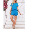 image:imageImily Bela Womens Summer 2 Piece Short Lounge Sets  Short Sleeve Tops and Shorts Set Airport Travel OutfitsBlue