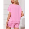 image:imageImily Bela Womens Summer 2 Piece Short Lounge Sets  Short Sleeve Tops and Shorts Set Airport Travel OutfitsPink