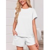 image:imageImily Bela Womens Summer 2 Piece Short Lounge Sets  Short Sleeve Tops and Shorts Set Airport Travel OutfitsWhite