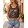 image:imageImily Bela Womens Summer Crochet Tank Tops Knit Sleeveless Sweater Vest  Boho Scoop Neck Tops Casual Hollow Out Beach Cover Ups Country Concert Outfits Vacation Resort Wear Loose FitCoffee