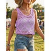 image:imageImily Bela Womens Summer Crochet Tank Tops Knit Sleeveless Sweater Vest  Boho Scoop Neck Tops Casual Hollow Out Beach Cover Ups Country Concert Outfits Vacation Resort Wear Loose FitPurple