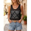 image:imageImily Bela Womens Summer Crochet Tank Tops Knit Sleeveless Sweater Vest  Boho Scoop Neck Tops Casual Hollow Out Beach Cover Ups Country Concert Outfits Vacation Resort Wear Loose FitBlack