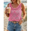 image:imageImily Bela Womens Summer Crochet Tank Tops Knit Sleeveless Sweater Vest  Boho Scoop Neck Tops Casual Hollow Out Beach Cover Ups Country Concert Outfits Vacation Resort Wear Loose FitBright Pink