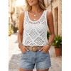 image:imageImily Bela Womens Summer Crochet Tank Tops Knit Sleeveless Sweater Vest  Boho Scoop Neck Tops Casual Hollow Out Beach Cover Ups Country Concert Outfits Vacation Resort Wear Loose FitWhite