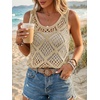image:imageImily Bela Womens Summer Crochet Tank Tops Knit Sleeveless Sweater Vest  Boho Scoop Neck Tops Casual Hollow Out Beach Cover Ups Country Concert Outfits Vacation Resort Wear Loose FitKhaki