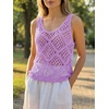 image:imageImily Bela Womens Summer Crochet Tank Tops Knit Sleeveless Sweater Vest  Boho Scoop Neck Tops Casual Hollow Out Beach Cover Ups Country Concert Outfits Vacation Resort Wear Loose FitPurple