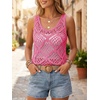 image:imageImily Bela Womens Summer Crochet Tank Tops Knit Sleeveless Sweater Vest  Boho Scoop Neck Tops Casual Hollow Out Beach Cover Ups Country Concert Outfits Vacation Resort Wear Loose FitBright Pink