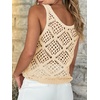 image:imageImily Bela Womens Summer Crochet Tank Tops Knit Sleeveless Sweater Vest  Boho Scoop Neck Tops Casual Hollow Out Beach Cover Ups Country Concert Outfits Vacation Resort Wear Loose FitBeige