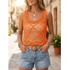 image:imageImily Bela Womens Summer Crochet Tank Tops Knit Sleeveless Sweater Vest  Boho Scoop Neck Tops Casual Hollow Out Beach Cover Ups Country Concert Outfits Vacation Resort Wear Loose FitOrange