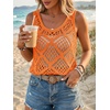 image:imageImily Bela Womens Summer Crochet Tank Tops Knit Sleeveless Sweater Vest  Boho Scoop Neck Tops Casual Hollow Out Beach Cover Ups Country Concert Outfits Vacation Resort Wear Loose FitOrange