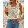 image:imageImily Bela Womens Summer Crochet Tank Tops Knit Sleeveless Sweater Vest  Boho Scoop Neck Tops Casual Hollow Out Beach Cover Ups Country Concert Outfits Vacation Resort Wear Loose FitBeige