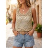 image:imageImily Bela Womens Summer Crochet Tank Tops Knit Sleeveless Sweater Vest  Boho Scoop Neck Tops Casual Hollow Out Beach Cover Ups Country Concert Outfits Vacation Resort Wear Loose FitKhaki