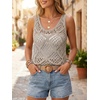 image:imageImily Bela Womens Summer Crochet Tank Tops Knit Sleeveless Sweater Vest  Boho Scoop Neck Tops Casual Hollow Out Beach Cover Ups Country Concert Outfits Vacation Resort Wear Loose FitLight Khaki