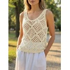 image:imageImily Bela Womens Summer Crochet Tank Tops Knit Sleeveless Sweater Vest  Boho Scoop Neck Tops Casual Hollow Out Beach Cover Ups Country Concert Outfits Vacation Resort Wear Loose FitBeige