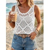 image:imageImily Bela Womens Summer Crochet Tank Tops Knit Sleeveless Sweater Vest  Boho Scoop Neck Tops Casual Hollow Out Beach Cover Ups Country Concert Outfits Vacation Resort Wear Loose FitWhite