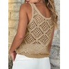 image:imageImily Bela Womens Summer Crochet Tank Tops Knit Sleeveless Sweater Vest  Boho Scoop Neck Tops Casual Hollow Out Beach Cover Ups Country Concert Outfits Vacation Resort Wear Loose FitKhaki