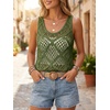 image:imageImily Bela Womens Summer Crochet Tank Tops Knit Sleeveless Sweater Vest  Boho Scoop Neck Tops Casual Hollow Out Beach Cover Ups Country Concert Outfits Vacation Resort Wear Loose FitArmy Green