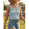 image:imageImily Bela Womens Summer Crochet Tank Tops Knit Sleeveless Sweater Vest  Boho Scoop Neck Tops Casual Hollow Out Beach Cover Ups Country Concert Outfits Vacation Resort Wear Loose FitSky Blue
