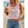 image:imageImily Bela Womens Summer Crochet Tank Tops Knit Sleeveless Sweater Vest  Boho Scoop Neck Tops Casual Hollow Out Beach Cover Ups Country Concert Outfits Vacation Resort Wear Loose FitPink