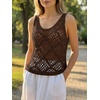 image:imageImily Bela Womens Summer Crochet Tank Tops Knit Sleeveless Sweater Vest  Boho Scoop Neck Tops Casual Hollow Out Beach Cover Ups Country Concert Outfits Vacation Resort Wear Loose FitCoffee