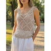 image:imageImily Bela Womens Summer Crochet Tank Tops Knit Sleeveless Sweater Vest  Boho Scoop Neck Tops Casual Hollow Out Beach Cover Ups Country Concert Outfits Vacation Resort Wear Loose FitLight Khaki